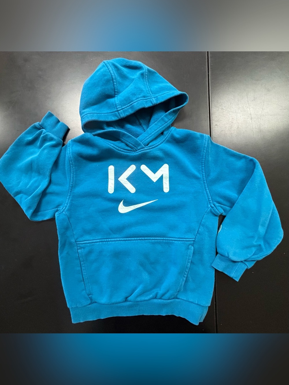 Nike Blue Kids Hoodie with White KM & Swoosh